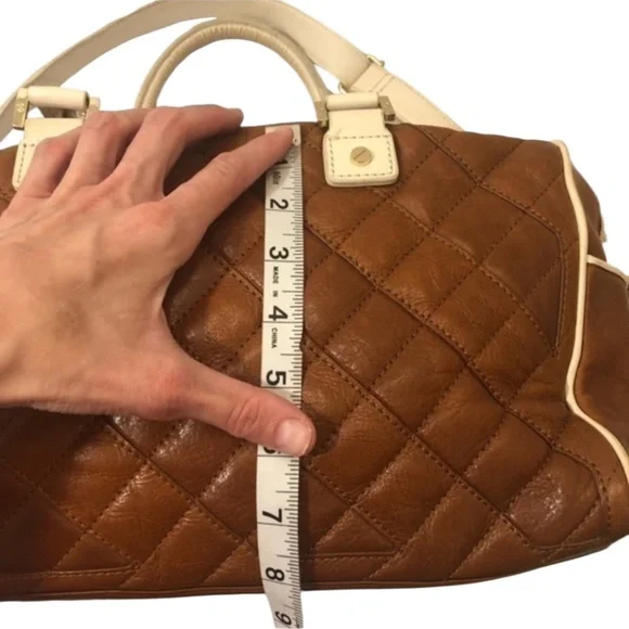 Tory Burch brown quilted leather satchel bag with crossbody strap